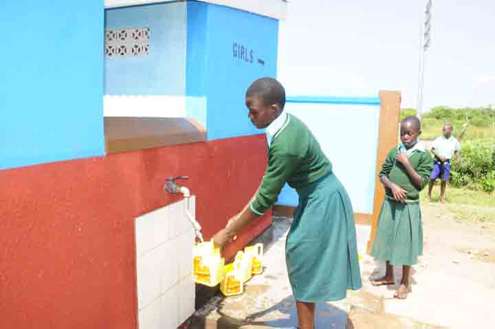 Hand washing taps at the toilets that Drop in the Bucket built for the Hope Junior Primary school in Soroti. Hygiene Sanitation Clean Water