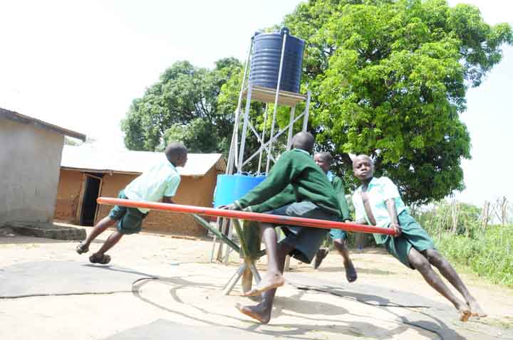 Roundabout pumps pump water when children play on them  Hygiene & Sanitation